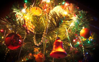 Decorated Christmas Tree Shining In The Night